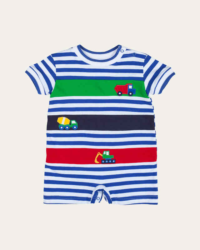 Boy's Striped Shortall W/ Trucks, Size 3M-18